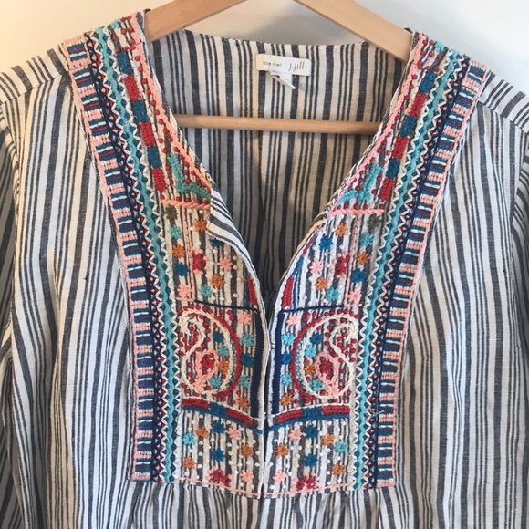 J Jill Love Linen Embroidered Striped Tunic Top Size M - Picture 2 of 11